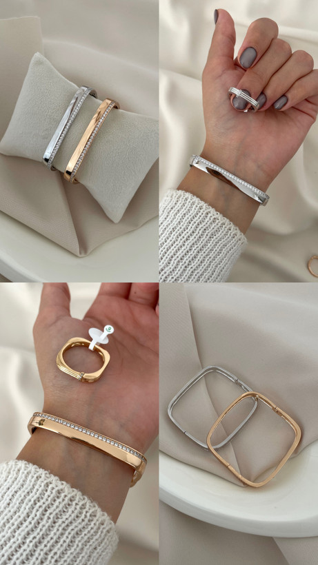 بدلیجات زنانه ژوپینگ دستبند مربعی شیک و مجلسی