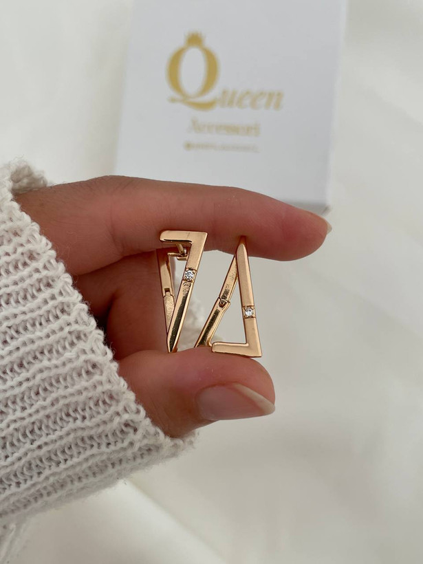 گوشواره مثلثی زنانه ژوپینگ با آبکاری طلا ۱۸ عیار