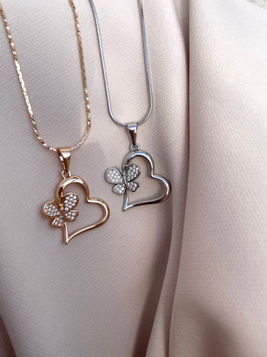 گردنبند قلب و پروانه ژوپینگ طلایی و نقره ای