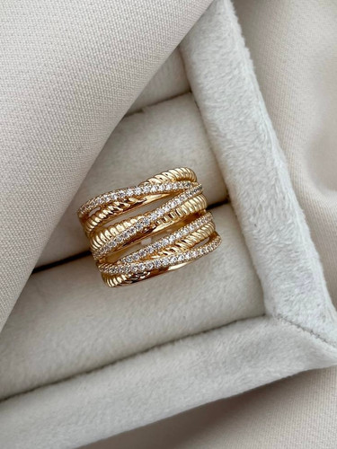 انگشتر چند رج نگینی و پیچی ژوپینگ