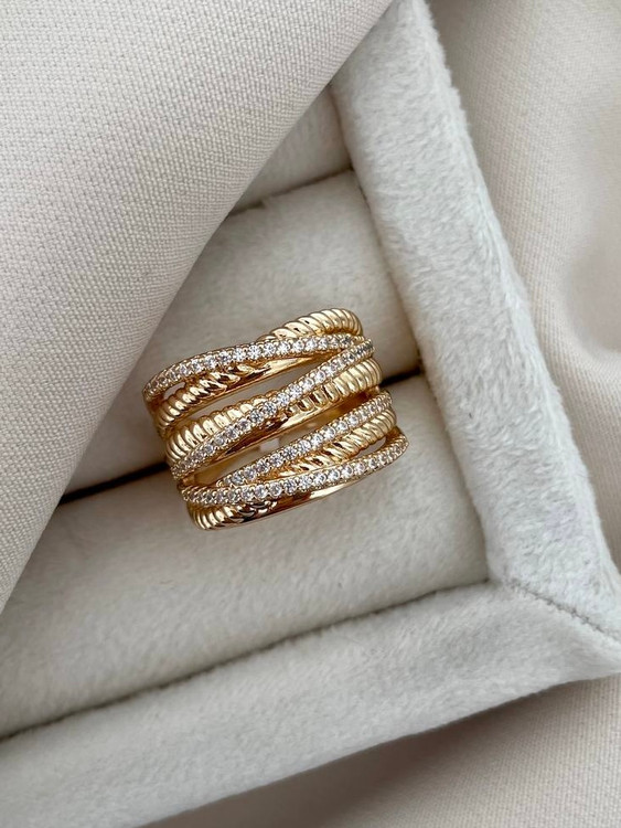 انگشتر چند رج نگینی و پیچی ژوپینگ